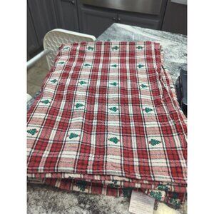 Lintex Christmas Tablecloth RED PLAID GREEN TREES Park Cottage 78x58 Rectangle